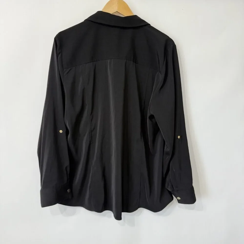 Susan Graver Jacket Size‎ 20W Black Zip Up Lightweight Roll Tab Sleeves